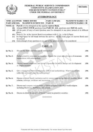 First page of CSS Past Papers Anthropology 2019