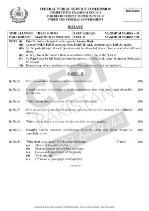 First page of CSS Past Papers Botany 2019