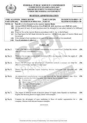 First page of CSS Past Papers Business Administration 2019