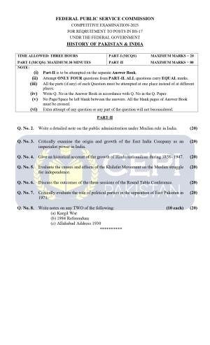 First page of CSS Past Papers History of Pakistan & India 2023