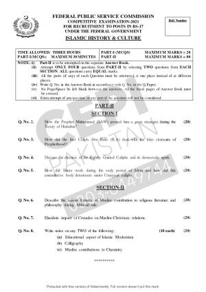 First page of CSS Past Papers Islamic History & Culture 2021