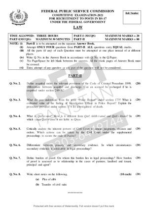 First page of CSS Past Papers Law 2021