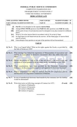 First page of CSS Past Papers Mercantile Law 2023