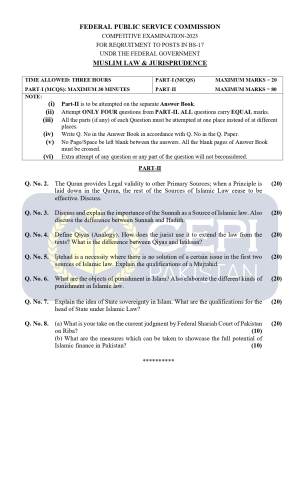First page of CSS Past Papers Muslim Law & Jurisprudence 2023
