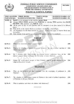 First page of CSS Past Papers Political Science 2021