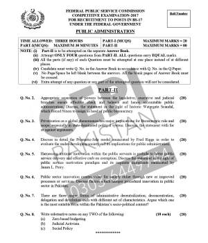 First page of CSS Past Papers Public Administration 2017