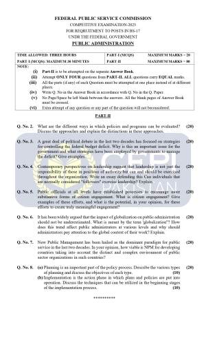 First page of CSS Past Papers Public Administration 2023
